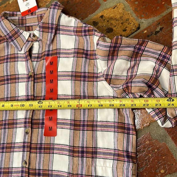JACHS Girlfriend Tan Plaid Flannel button up szM NWT - Picture 8 of 11